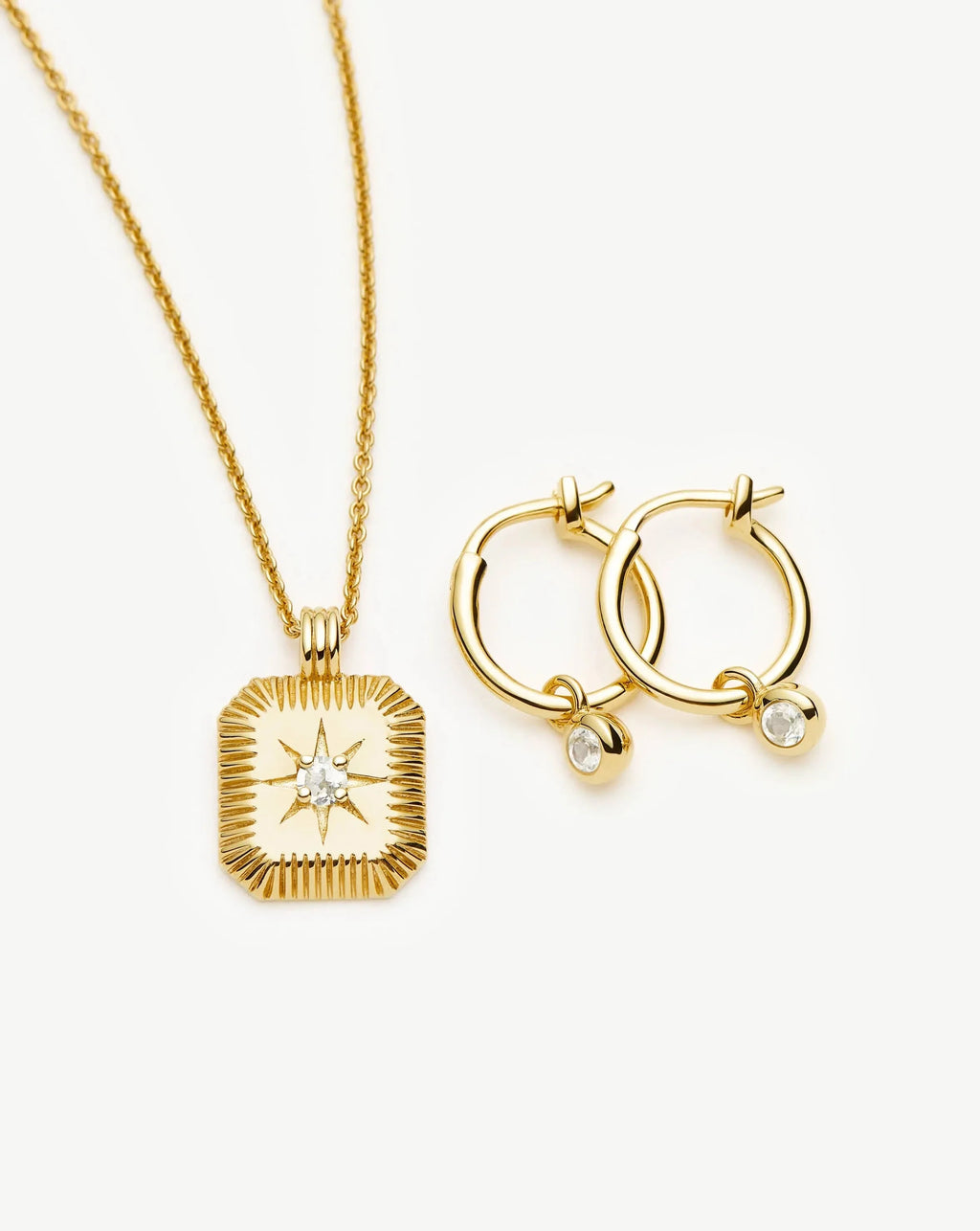 April Birthstone Necklace & Charm Earrings Set | 18k Gold Vermeil/Crystal