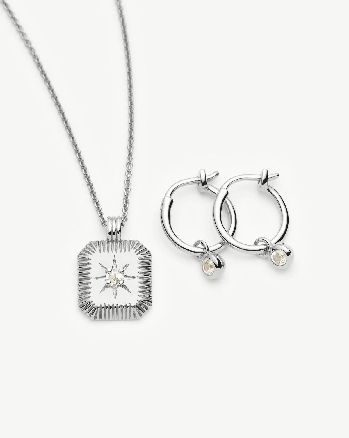 April Birthstone Necklace & Charm Earrings Set | Sterling Silver