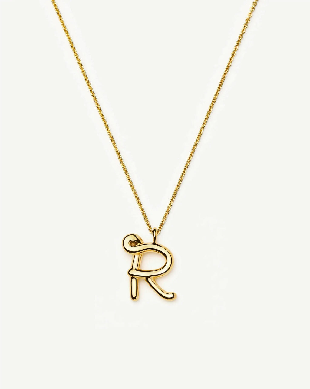 Curly Molten Initial Pendant Necklace - R | 18k Gold Vermeil