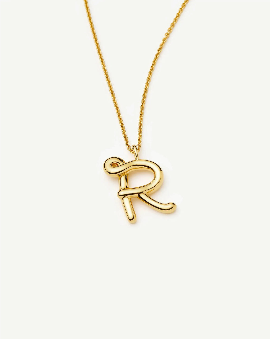 Curly Molten Initial Pendant Necklace - R | 18k Gold Vermeil