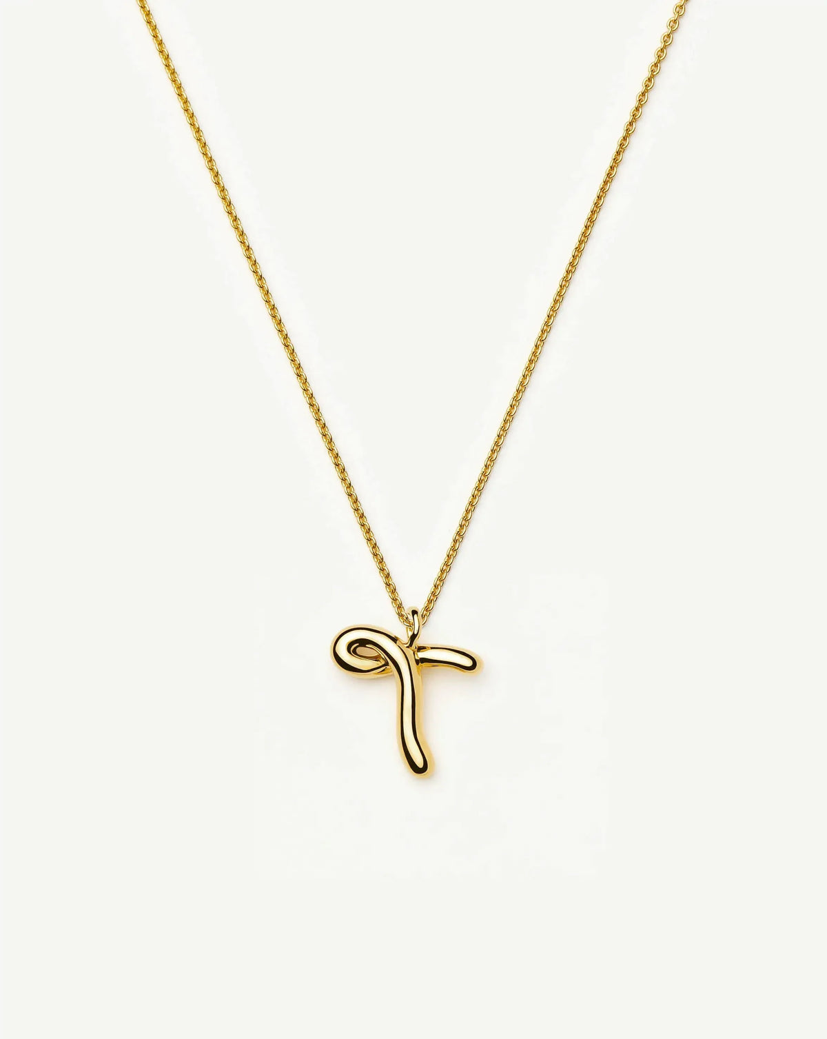 Curly Molten Initial Pendant Necklace - T | 18k Gold Vermeil