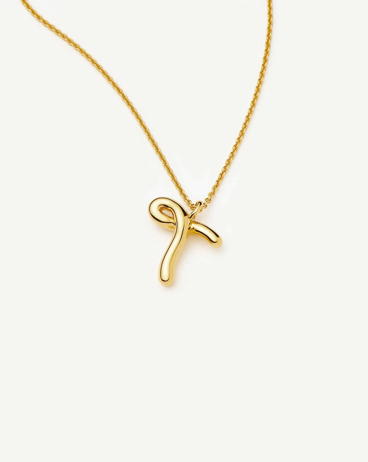 Curly Molten Initial Pendant Necklace - T | 18k Gold Vermeil