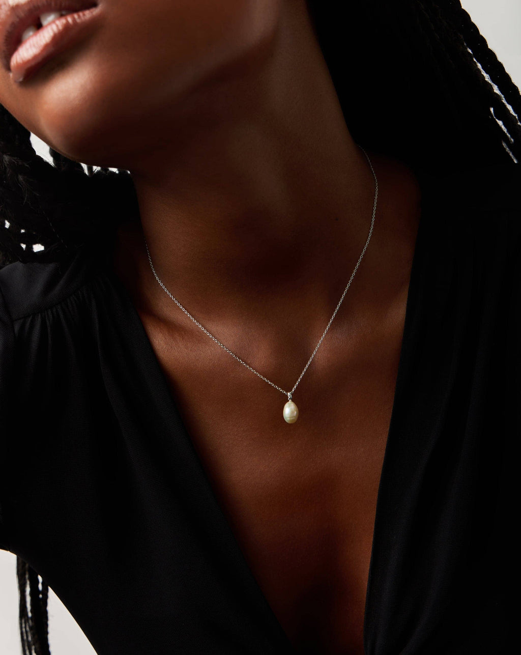 Solid Gold Baroque Pearl Organic Pendant Necklace | 14k Solid White Gold/Pearl
