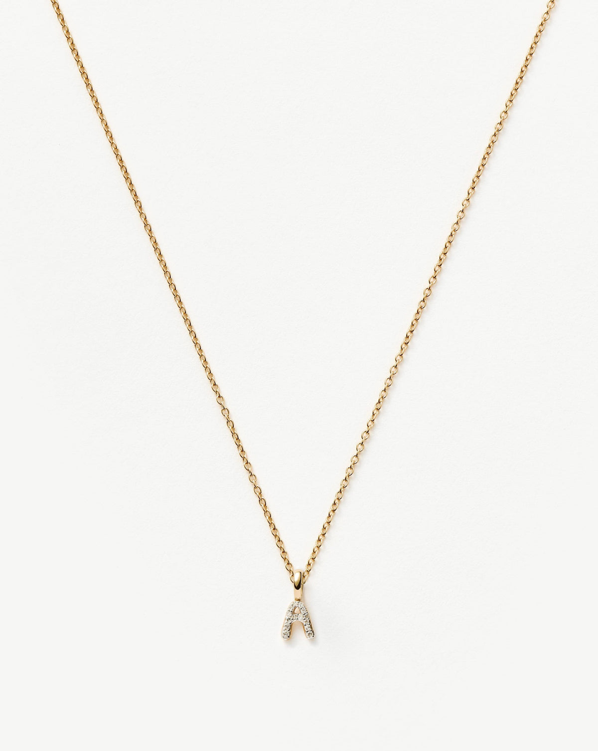 Solid Gold Diamond Initial Mini Pendant Necklace  - A | 14k Solid Yellow Gold Plated/Diamond