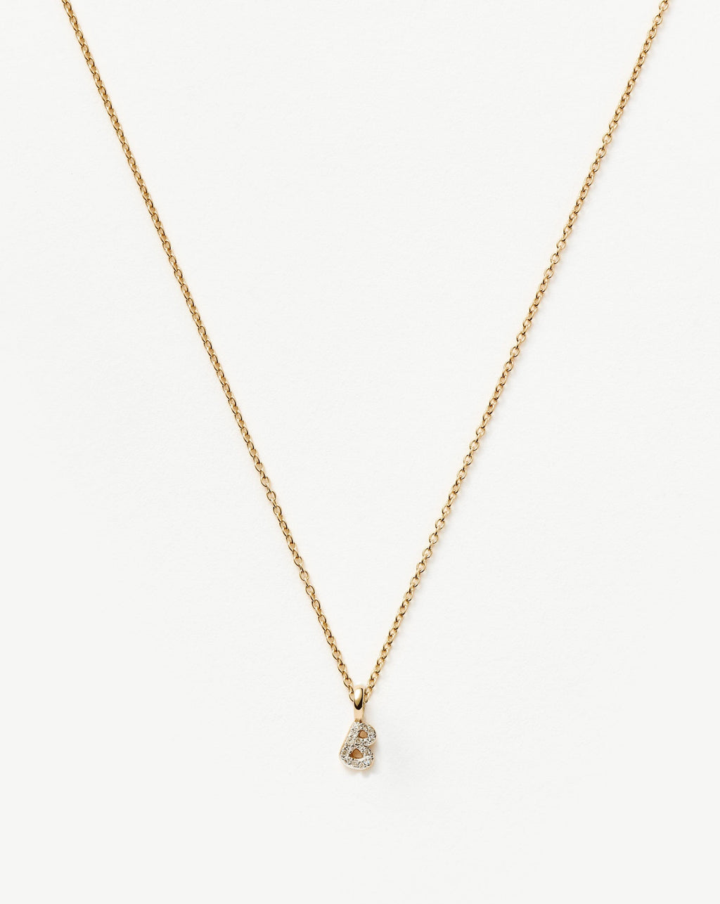Solid Gold Diamond Initial Mini Pendant Necklace - B | 14k Solid Yellow Gold Plated/Diamond