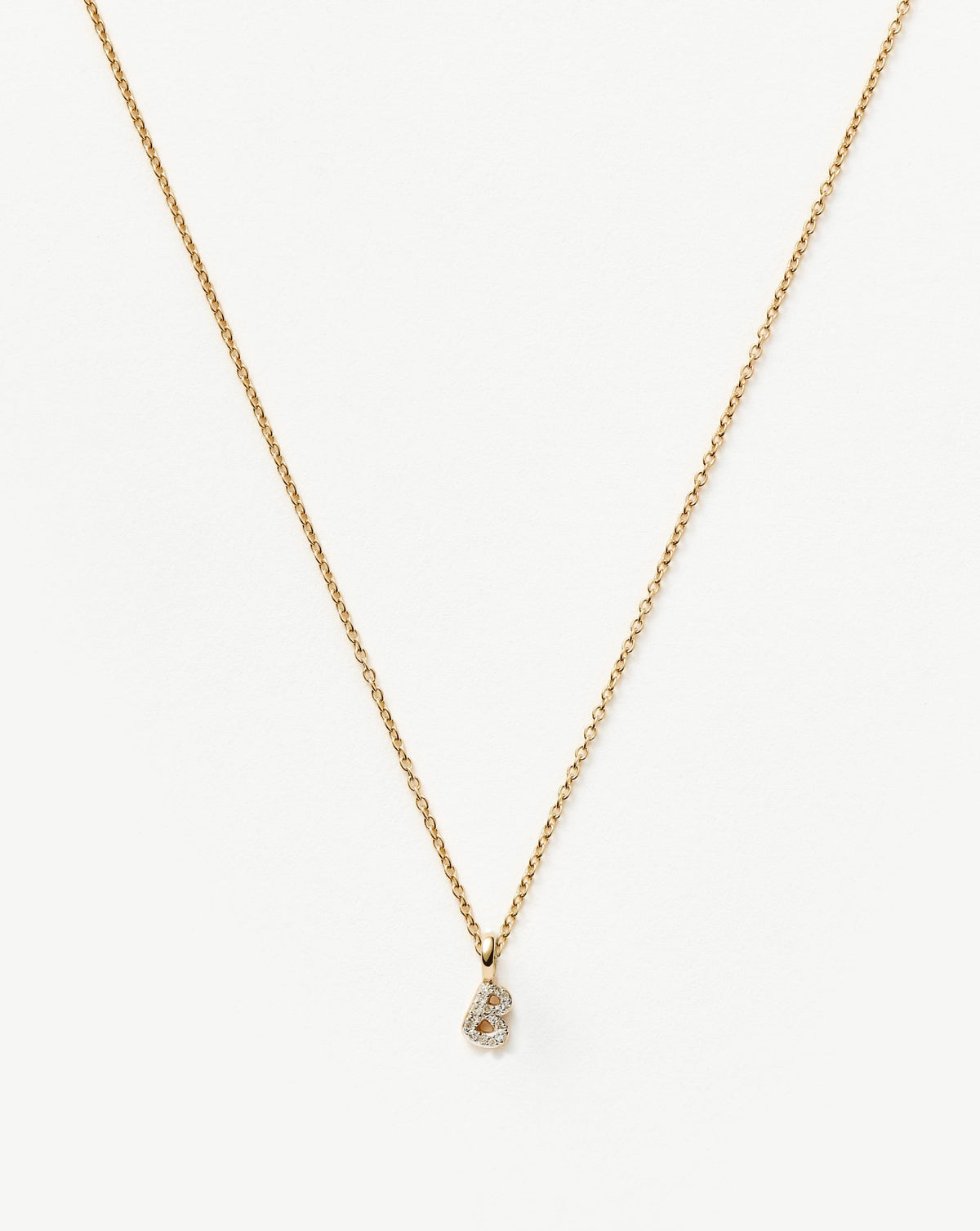 Solid Gold Diamond Initial Mini Pendant Necklace - B | 14k Solid Yellow Gold Plated/Diamond