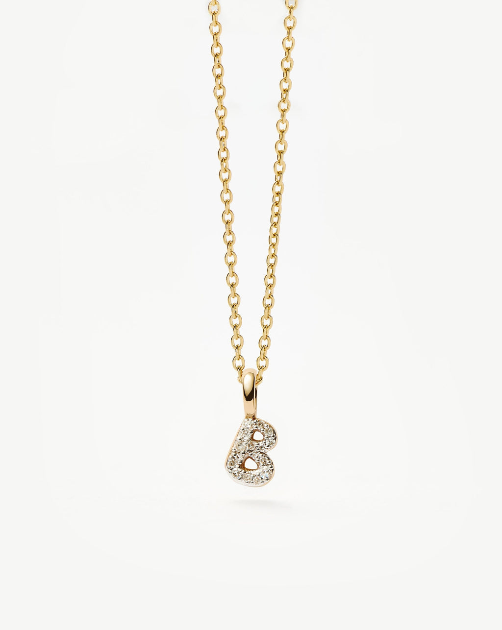 Solid Gold Diamond Initial Mini Pendant Necklace - B | 14k Solid Yellow Gold Plated/Diamond