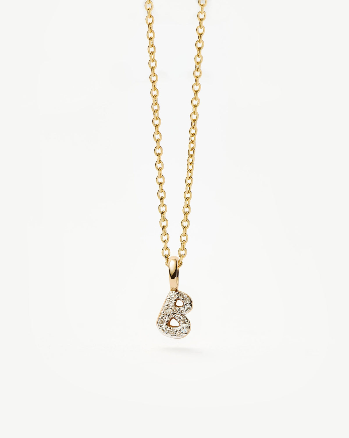 Solid Gold Diamond Initial Mini Pendant Necklace - B | 14k Solid Yellow Gold Plated/Diamond