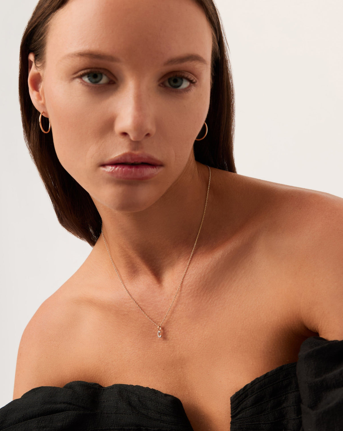 Solid Gold Diamond Initial Mini Pendant Necklace - C | 14k Solid Yellow Gold Plated/Diamond