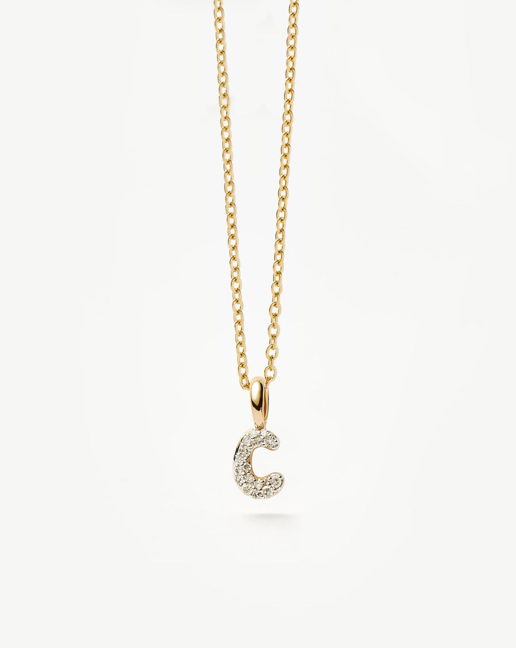 Solid Gold Diamond Initial Mini Pendant Necklace - C | 14k Solid Yellow Gold Plated/Diamond