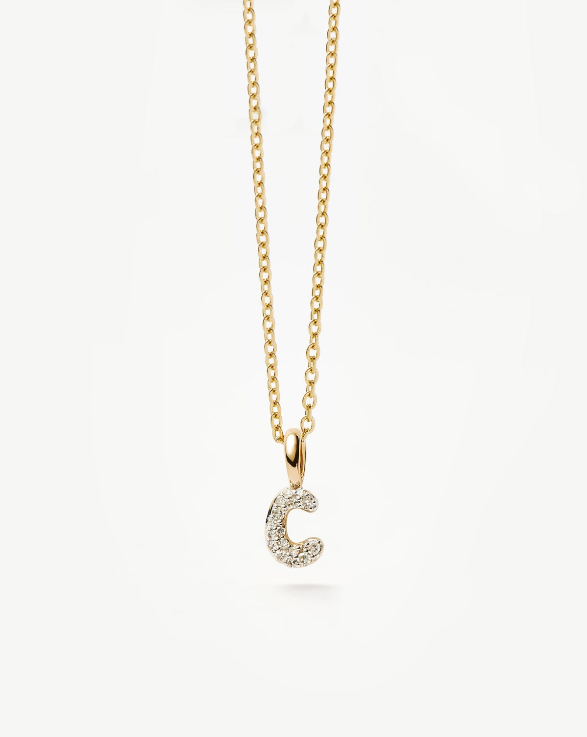Solid Gold Diamond Initial Mini Pendant Necklace - C | 14k Solid Yellow Gold Plated/Diamond