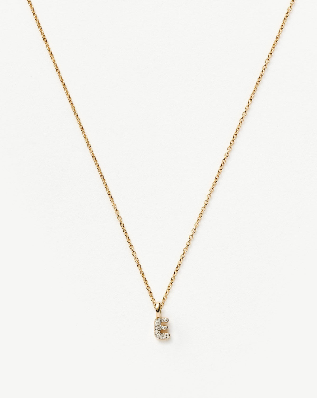 Solid Gold Diamond Initial Mini Pendant Necklace  - E | 14k Solid Yellow Gold Plated/Diamond