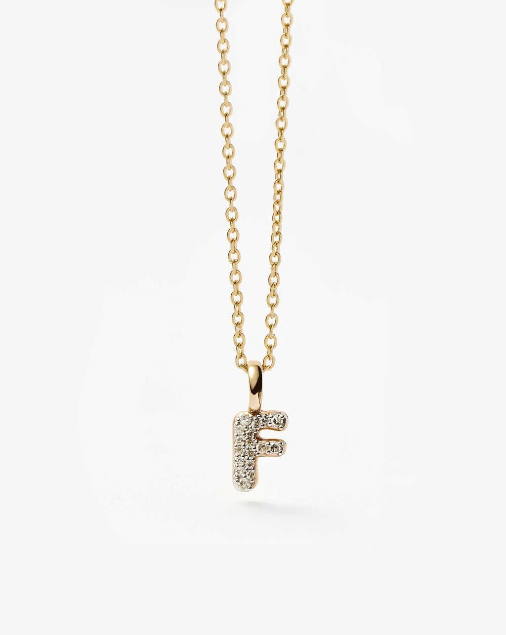 Solid Gold Diamond Initial Mini Pendant Necklace - F | 14k Solid Yellow Gold Plated/Diamond