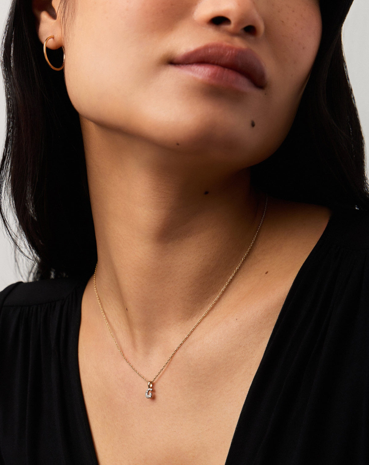 Solid Gold Diamond Initial Mini Pendant Necklace - G | 14k Solid Yellow Gold Plated/Diamond