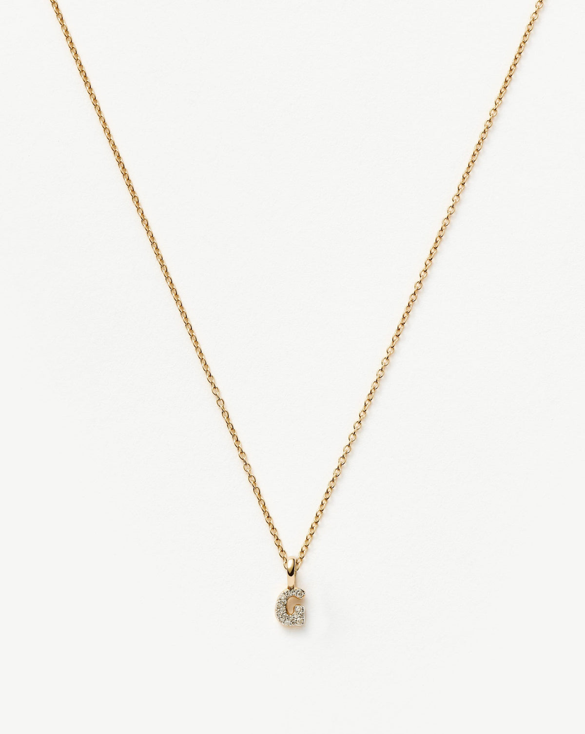 Solid Gold Diamond Initial Mini Pendant Necklace - G | 14k Solid Yellow Gold Plated/Diamond