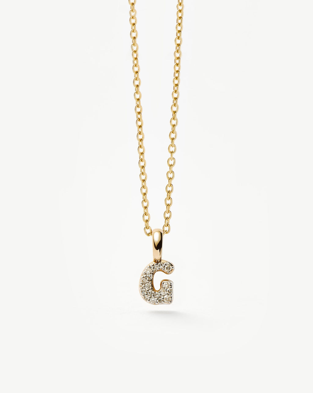 Solid Gold Diamond Initial Mini Pendant Necklace - G | 14k Solid Yellow Gold Plated/Diamond