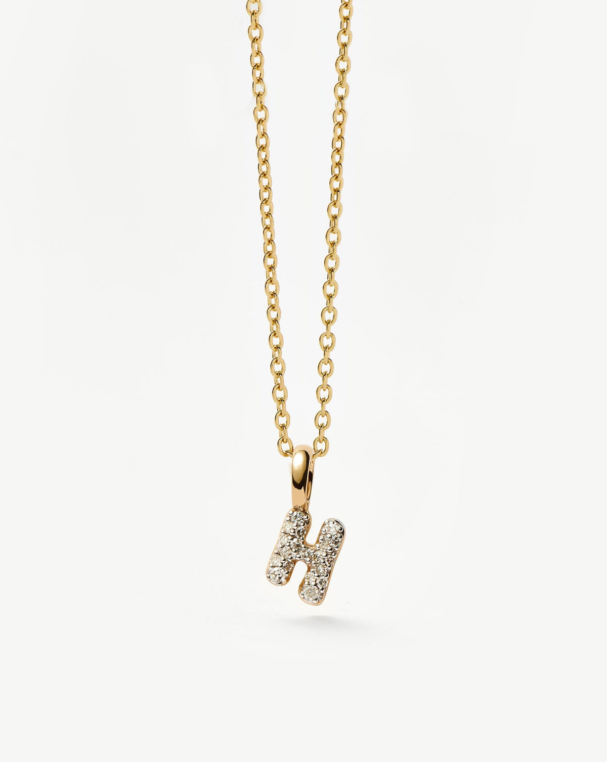 Solid Gold Diamond Initial Mini Pendant Necklace - H | 14k Solid Yellow Gold Plated/Diamond