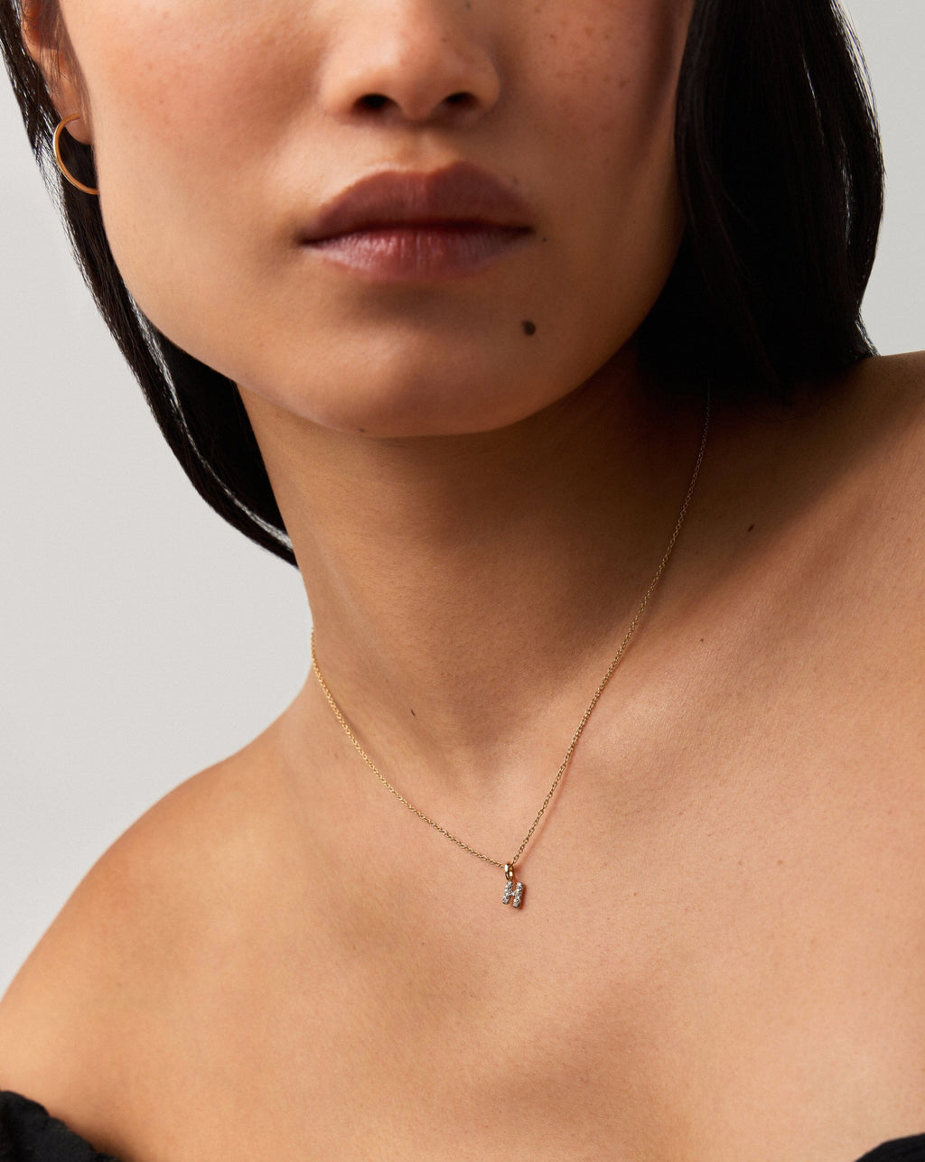 Solid Gold Diamond Initial Mini Pendant Necklace - H | 14k Solid Yellow Gold Plated/Diamond