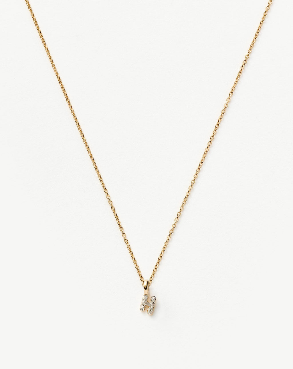 Solid Gold Diamond Initial Mini Pendant Necklace - H | 14k Solid Yellow Gold Plated/Diamond