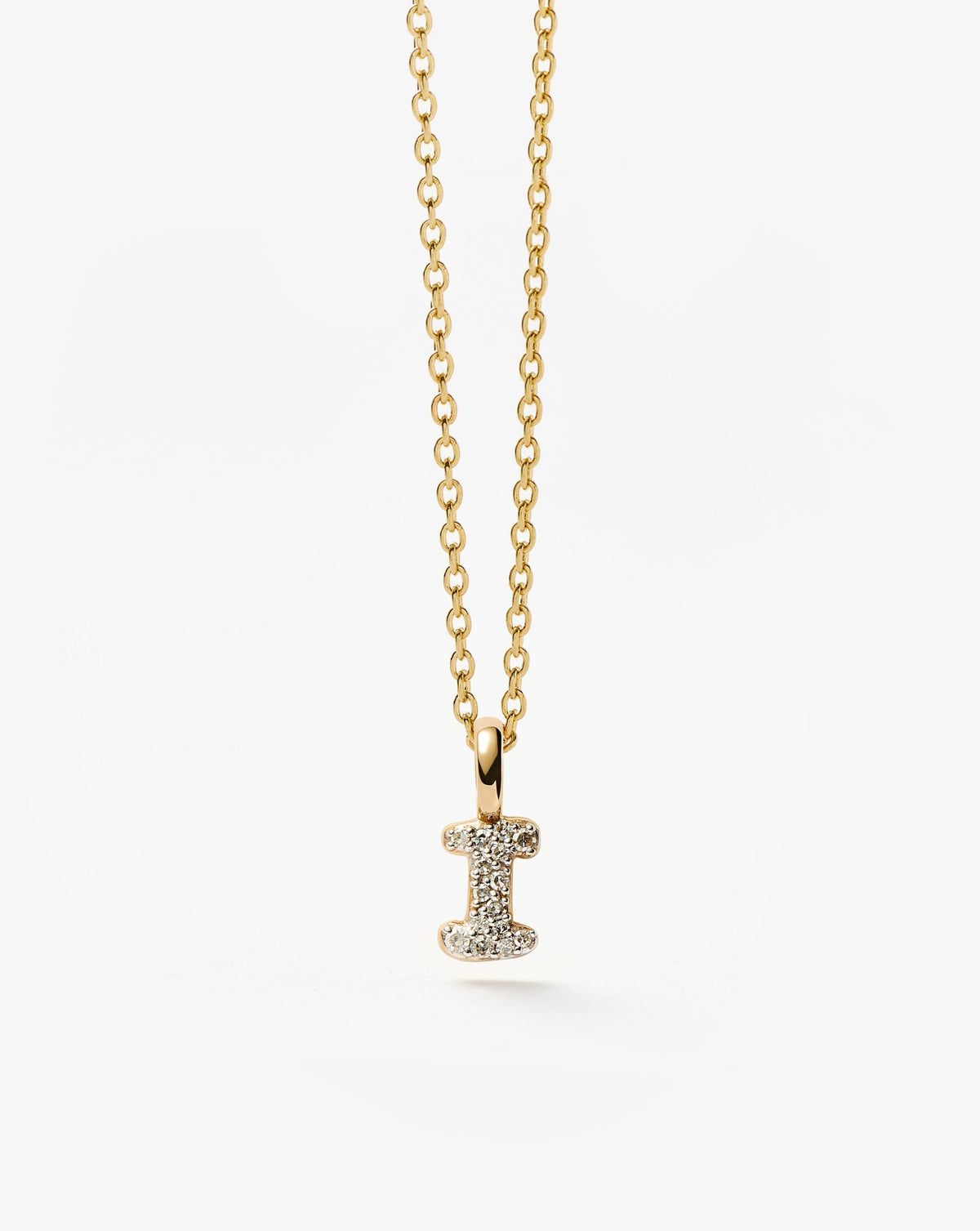 Solid Gold Diamond Initial Mini Pendant Necklace - I | 14k Solid Yellow Gold Plated/Diamond