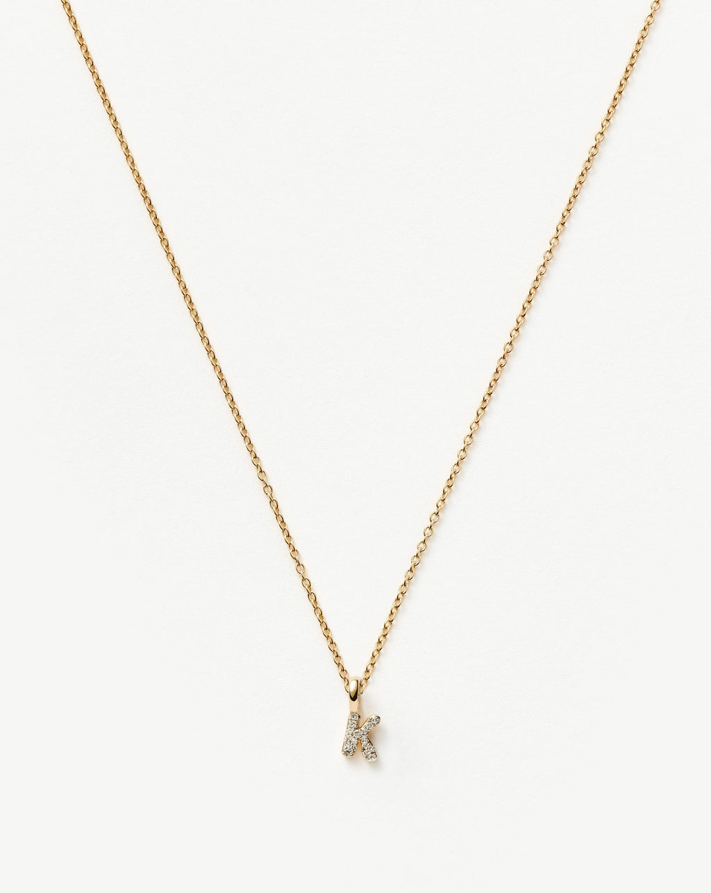 Solid Gold Diamond Initial Mini Pendant Necklace - K | 14k Solid Yellow Gold Plated/Diamond