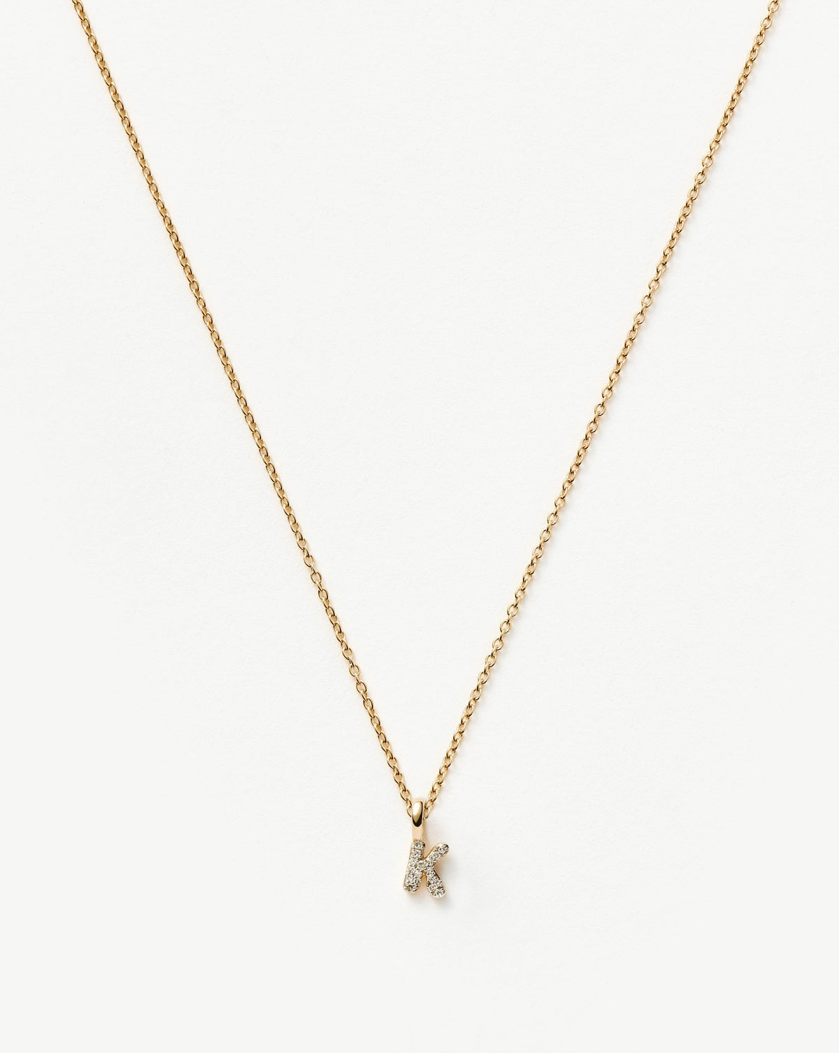 Solid Gold Diamond Initial Mini Pendant Necklace - K | 14k Solid Yellow Gold Plated/Diamond