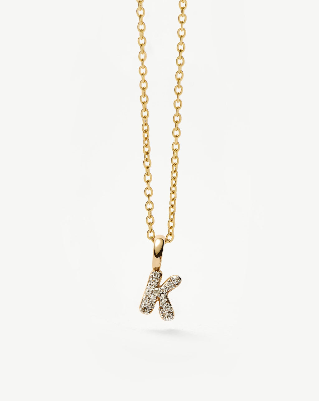 Solid Gold Diamond Initial Mini Pendant Necklace - K | 14k Solid Yellow Gold Plated/Diamond