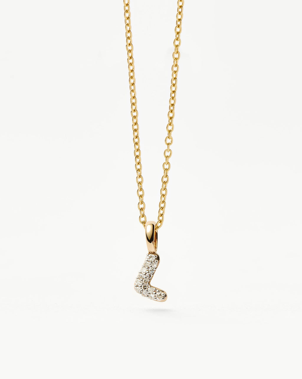 Solid Gold Diamond Initial Mini Pendant Necklace - L | 14k Solid Yellow Gold Plated/Diamond