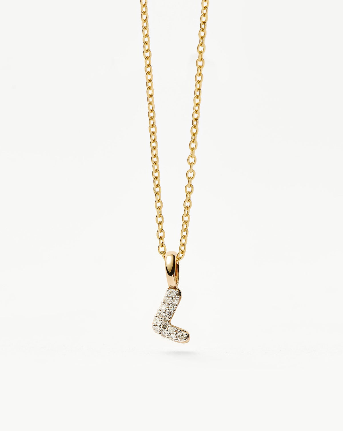 Solid Gold Diamond Initial Mini Pendant Necklace - L | 14k Solid Yellow Gold Plated/Diamond