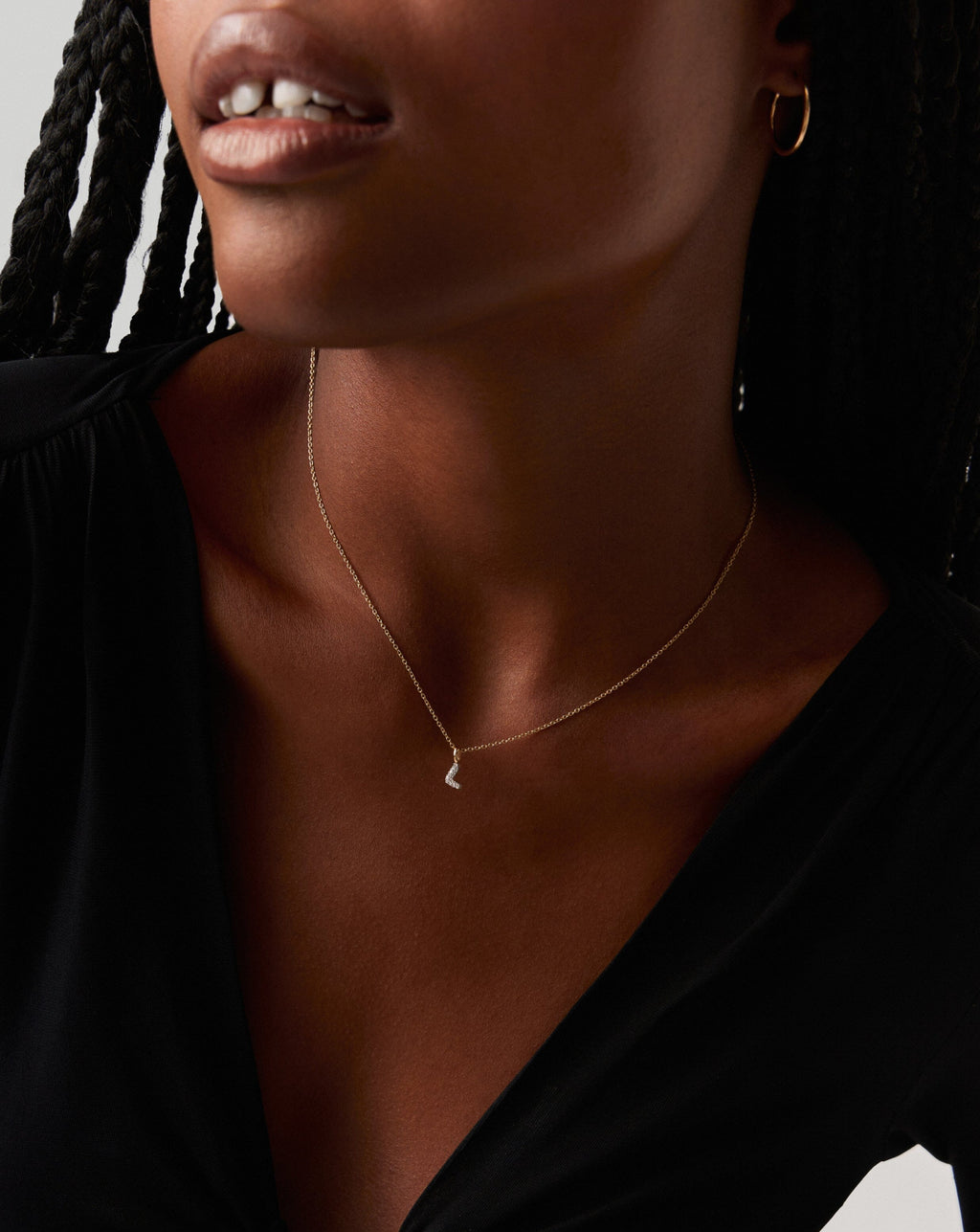 Solid Gold Diamond Initial Mini Pendant Necklace - L | 14k Solid Yellow Gold Plated/Diamond