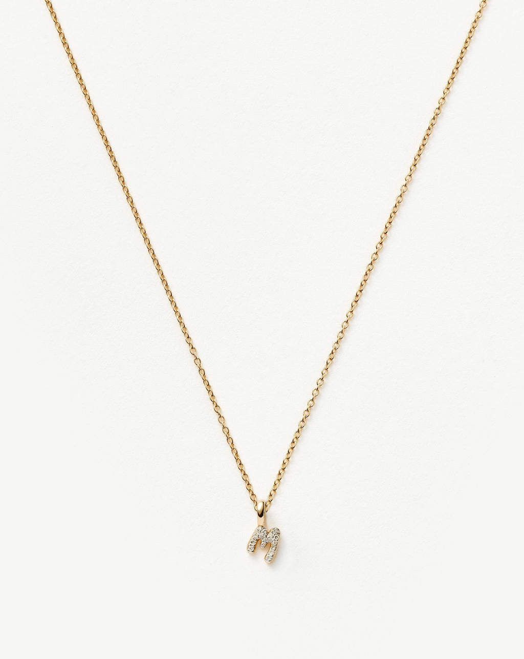 Solid Gold Diamond Initial Mini Pendant Necklace  - M | 14k Solid Yellow Gold Plated/Diamond