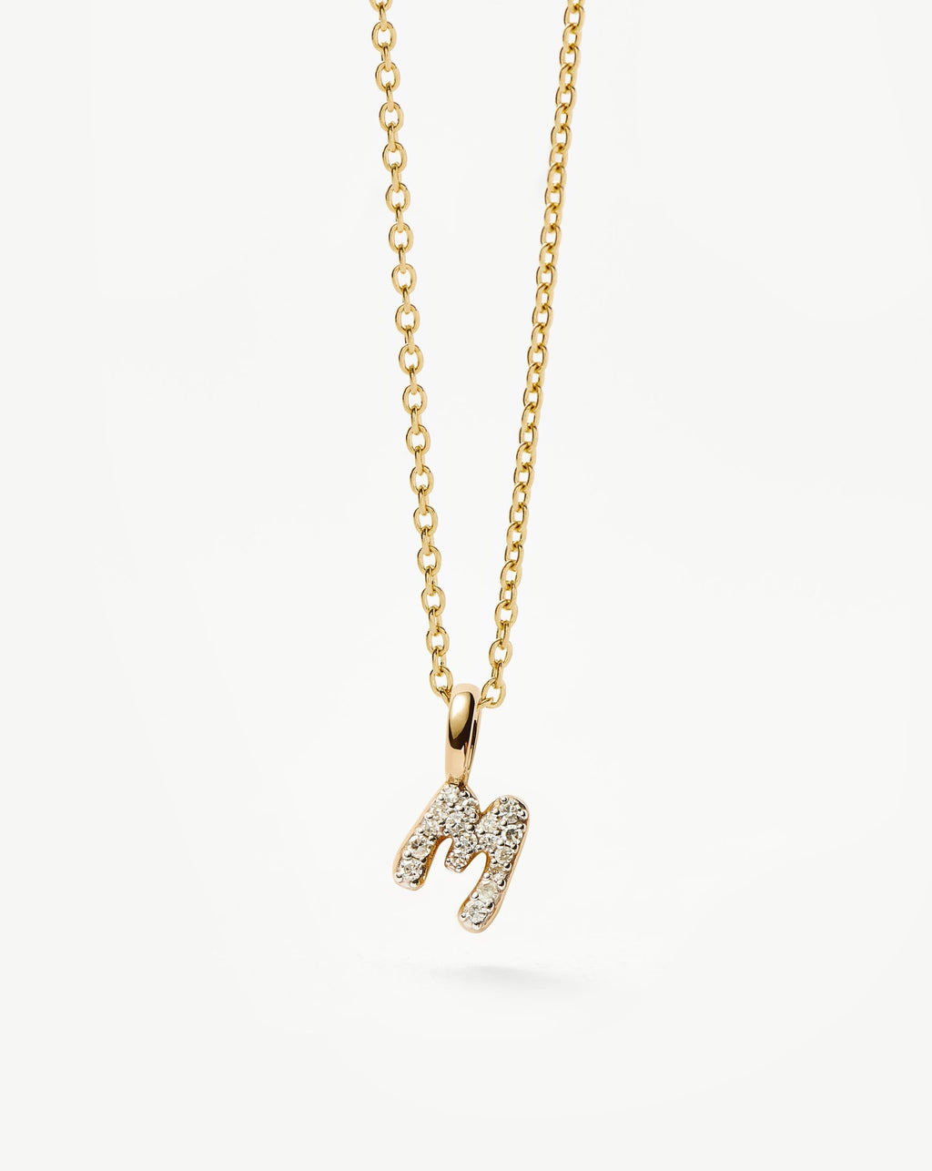 Solid Gold Diamond Initial Mini Pendant Necklace  - M | 14k Solid Yellow Gold Plated/Diamond