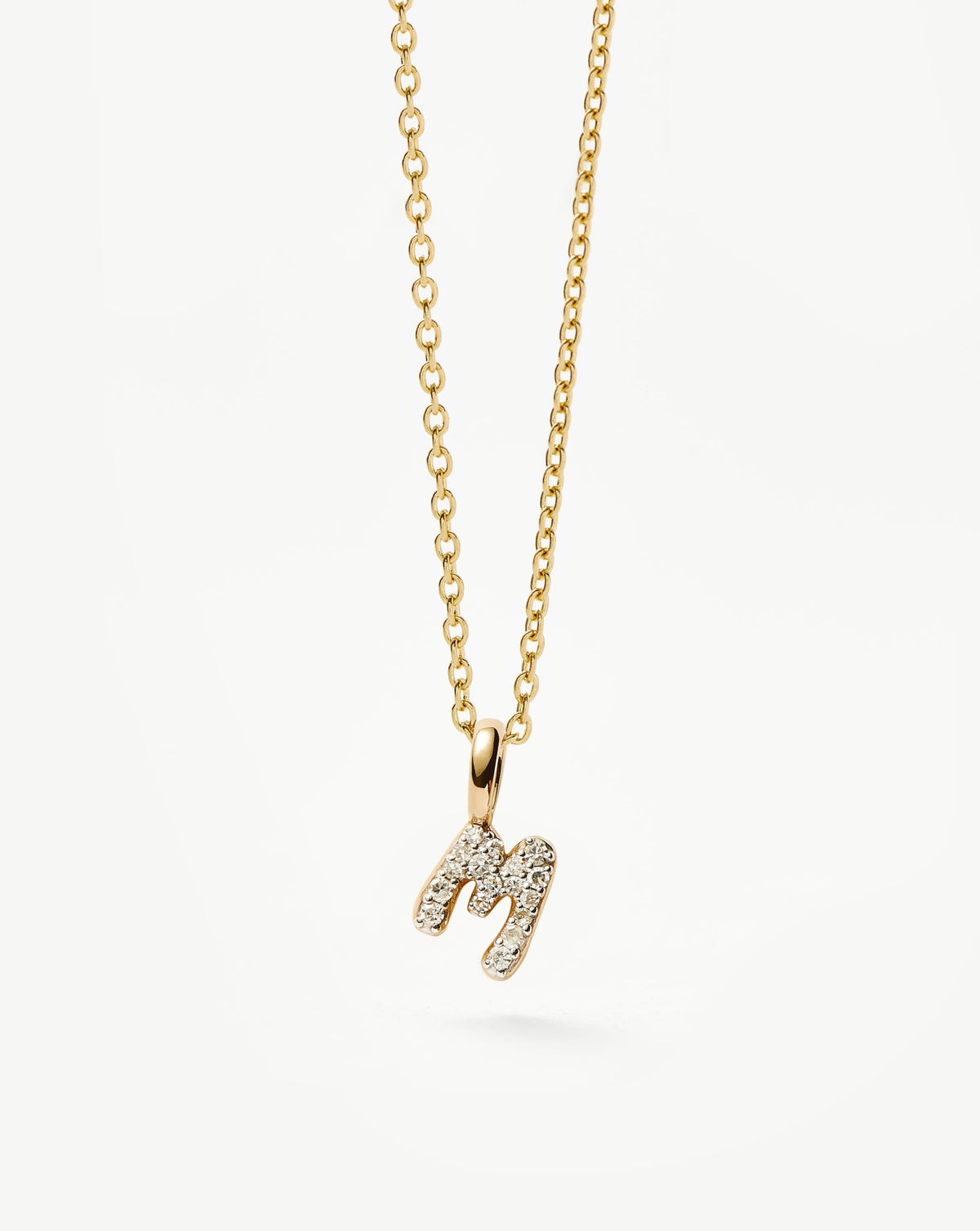 Solid Gold Diamond Initial Mini Pendant Necklace  - M | 14k Solid Yellow Gold Plated/Diamond