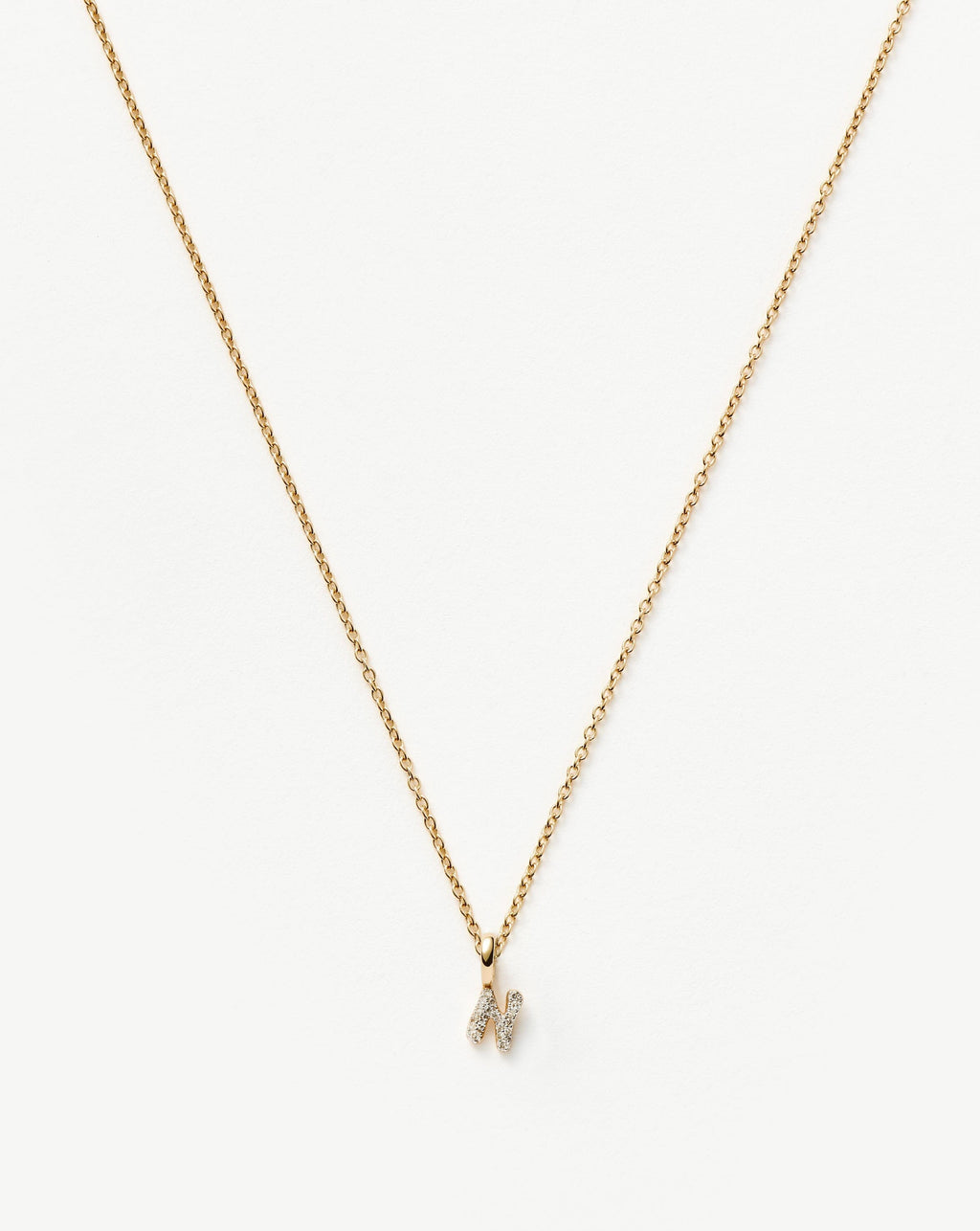 Solid Gold Diamond Initial Mini Pendant Necklace - N | 14k Solid Yellow Gold Plated/Diamond
