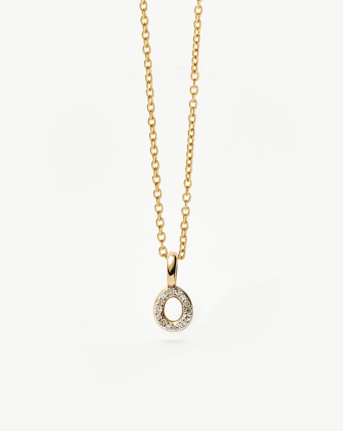 Solid Gold Diamond Initial Mini Pendant Necklace - O | 14k Solid Yellow Gold Plated/Diamond