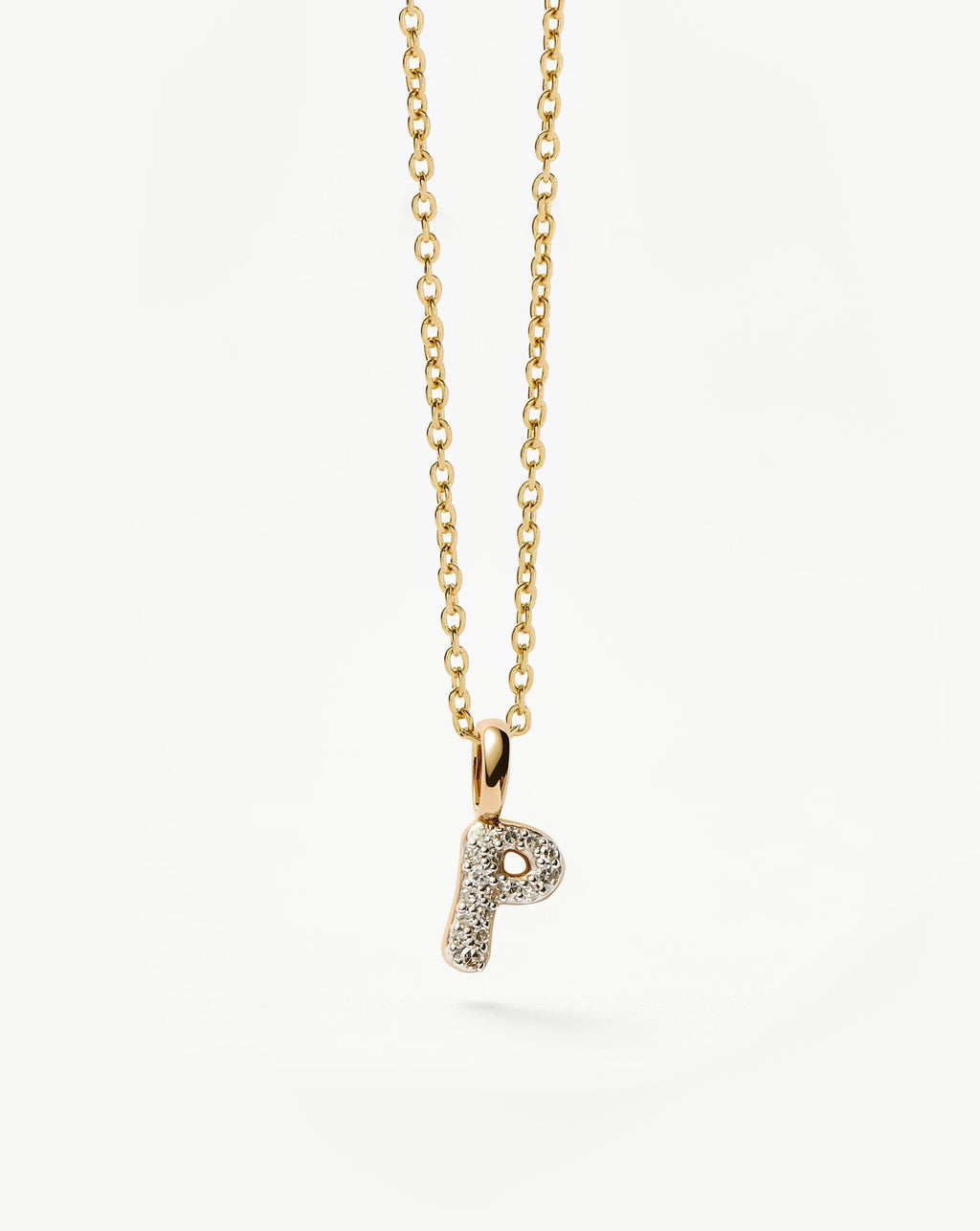 Solid Gold Diamond Initial Mini Pendant Necklace - P | 14k Solid Yellow Gold Plated/Diamond