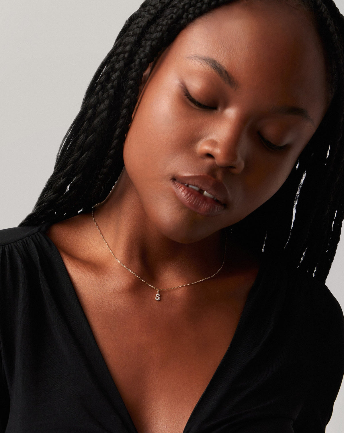 Solid Gold Diamond Initial Mini Pendant Necklace - S | 14k Solid Yellow Gold Plated/Diamond
