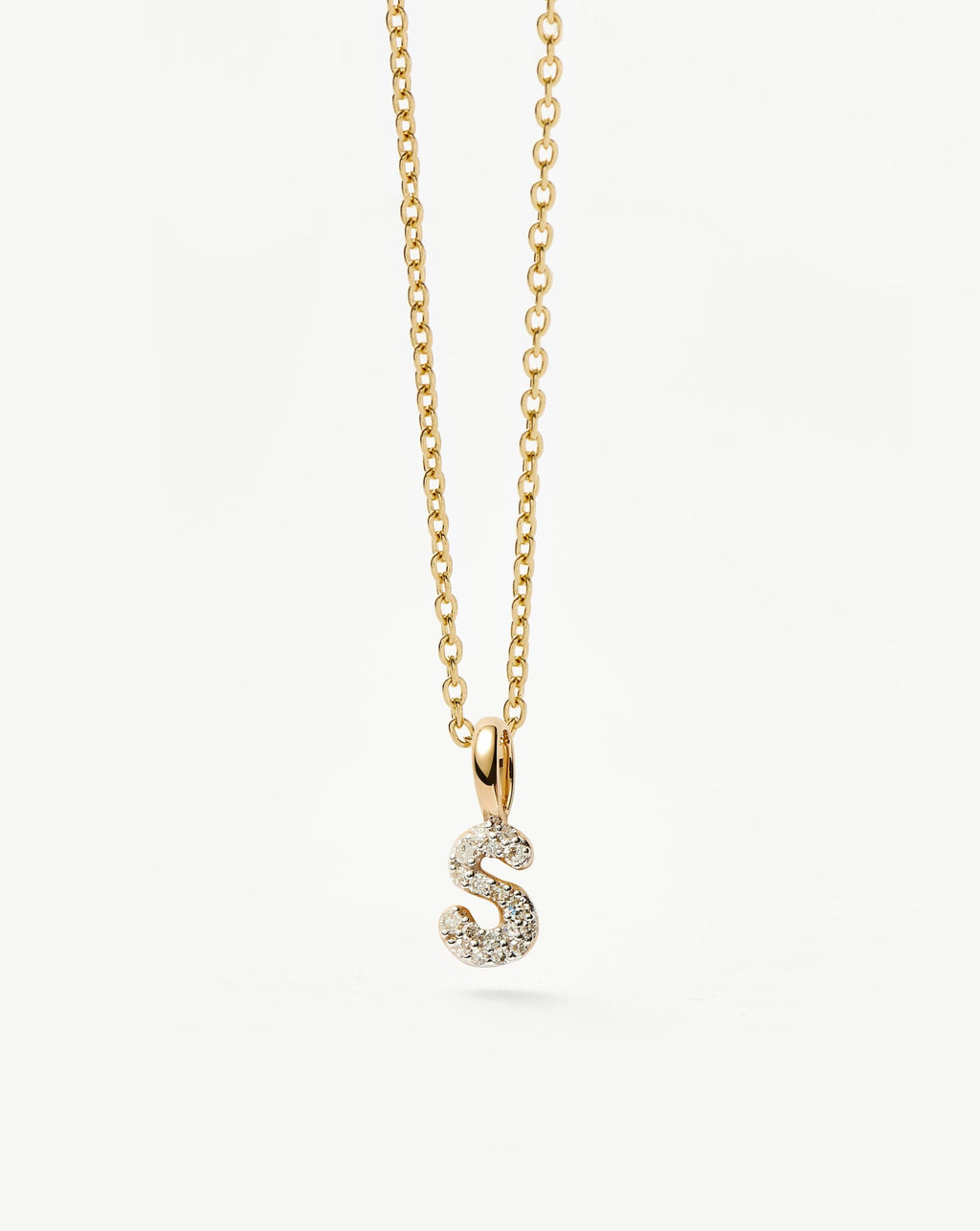 Solid Gold Diamond Initial Mini Pendant Necklace - S | 14k Solid Yellow Gold Plated/Diamond