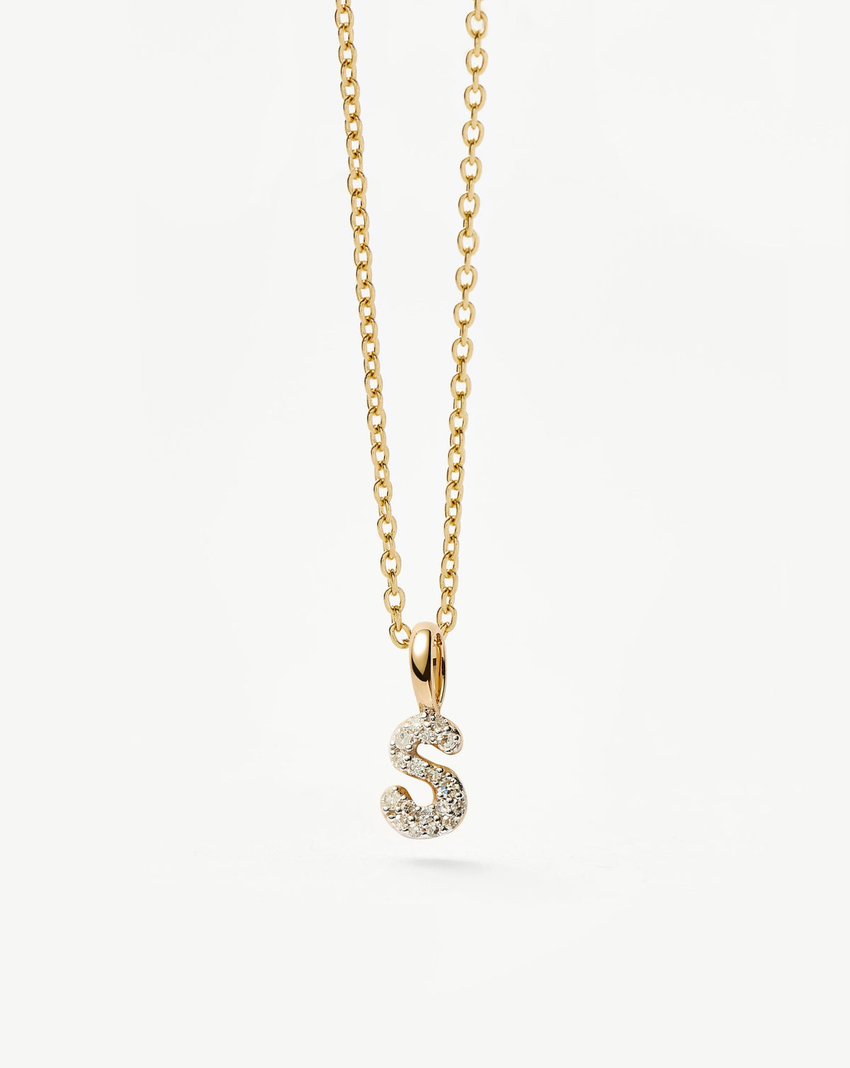Solid Gold Diamond Initial Mini Pendant Necklace - S | 14k Solid Yellow Gold Plated/Diamond