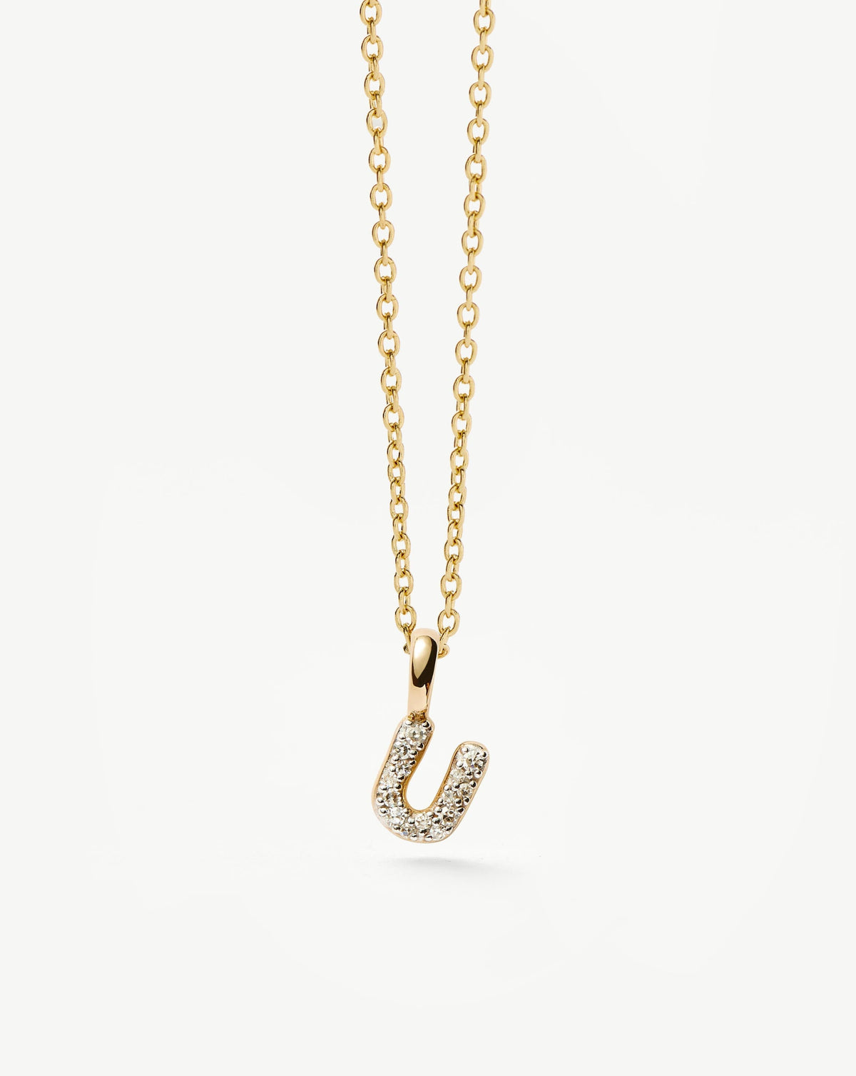 Solid Gold Diamond Initial Mini Pendant Necklace - U | 14k Solid Yellow Gold Plated/Diamond