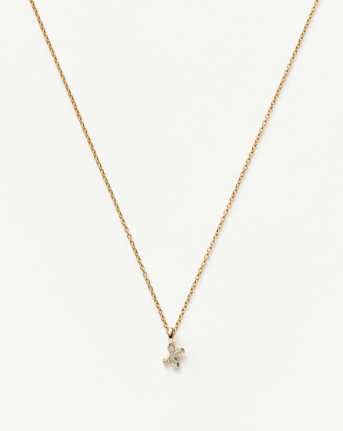 Solid Gold Diamond Initial Mini Pendant Necklace - X | 14k Solid Yellow Gold Plated/Diamond
