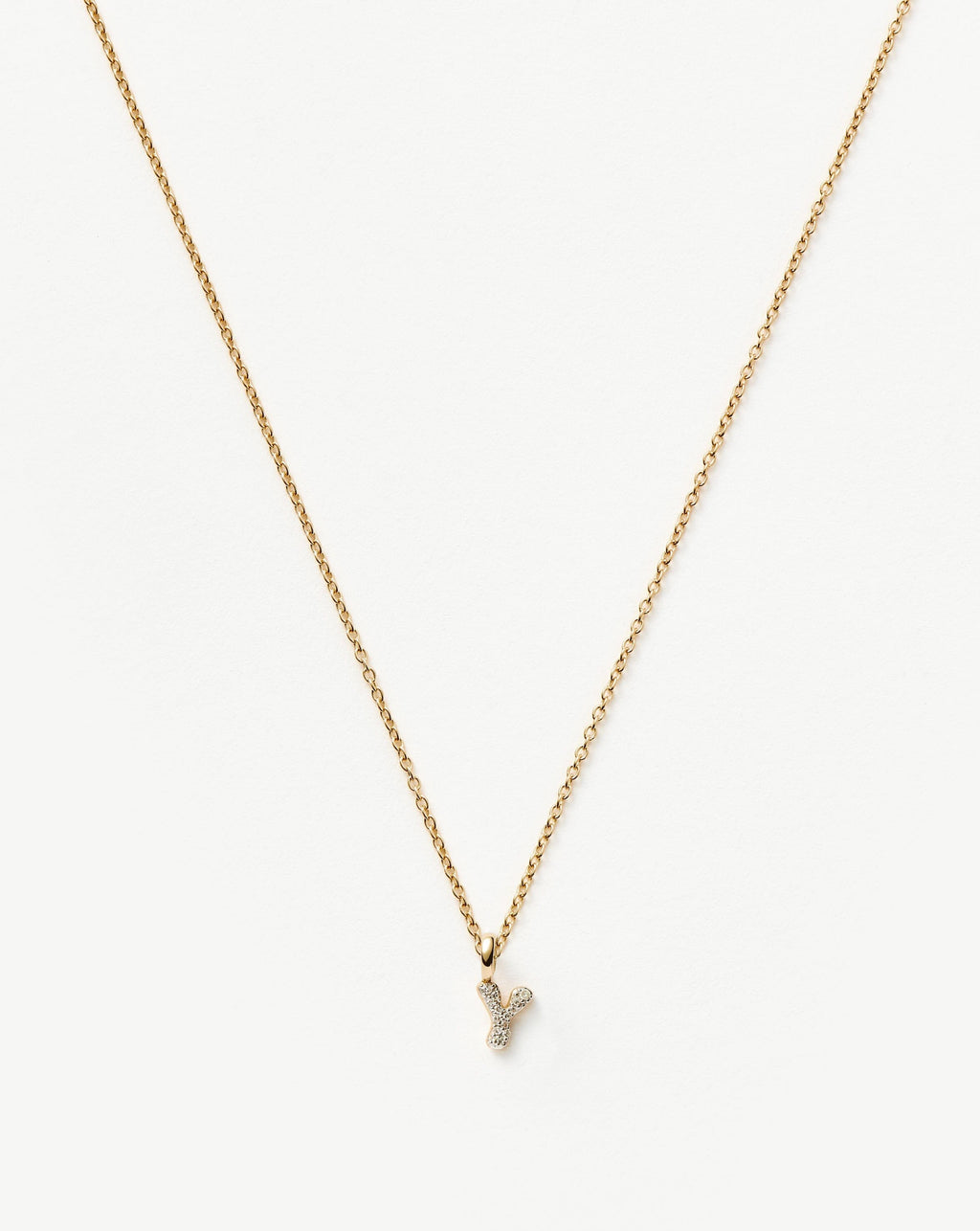 Solid Gold Diamond Initial Mini Pendant Necklace - Y | 14k Solid Yellow Gold Plated/Diamond