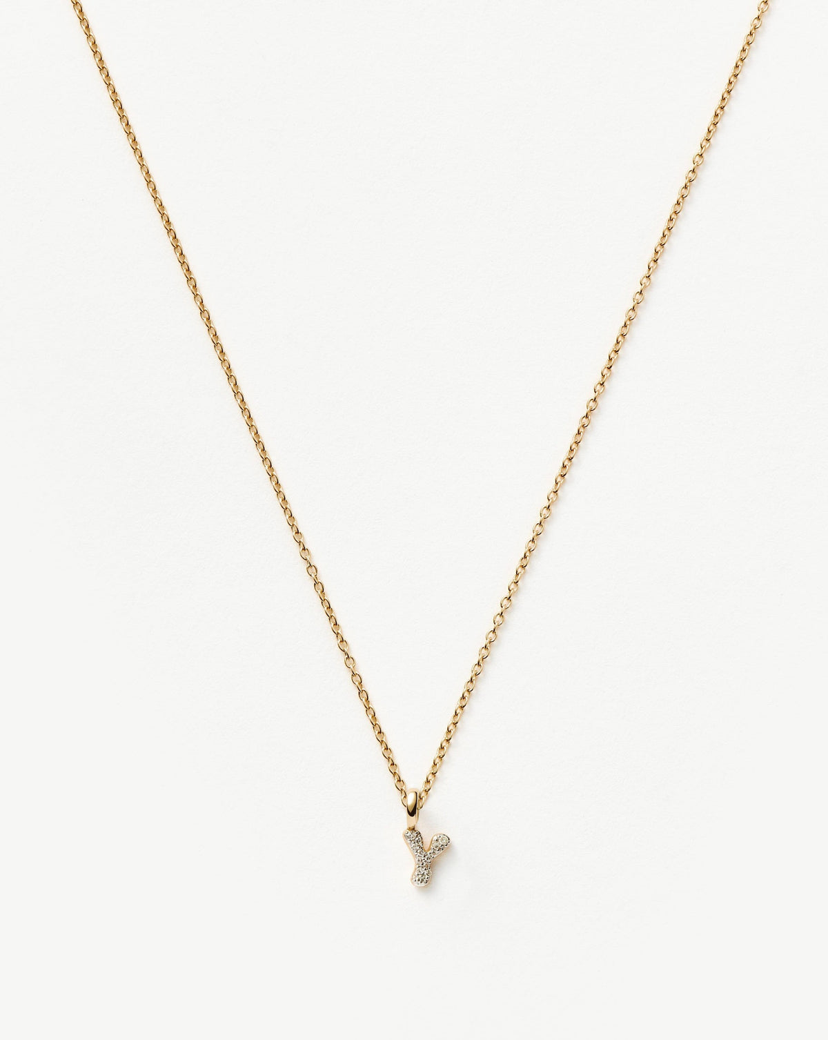 Solid Gold Diamond Initial Mini Pendant Necklace - Y | 14k Solid Yellow Gold Plated/Diamond