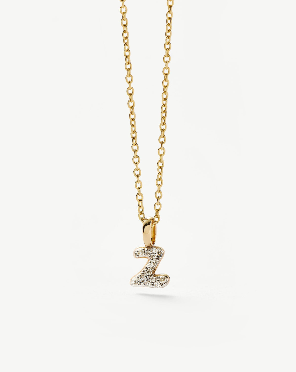 Solid Gold Diamond Initial Mini Pendant Necklace - Z | 14k Solid Yellow Gold Plated/Diamond
