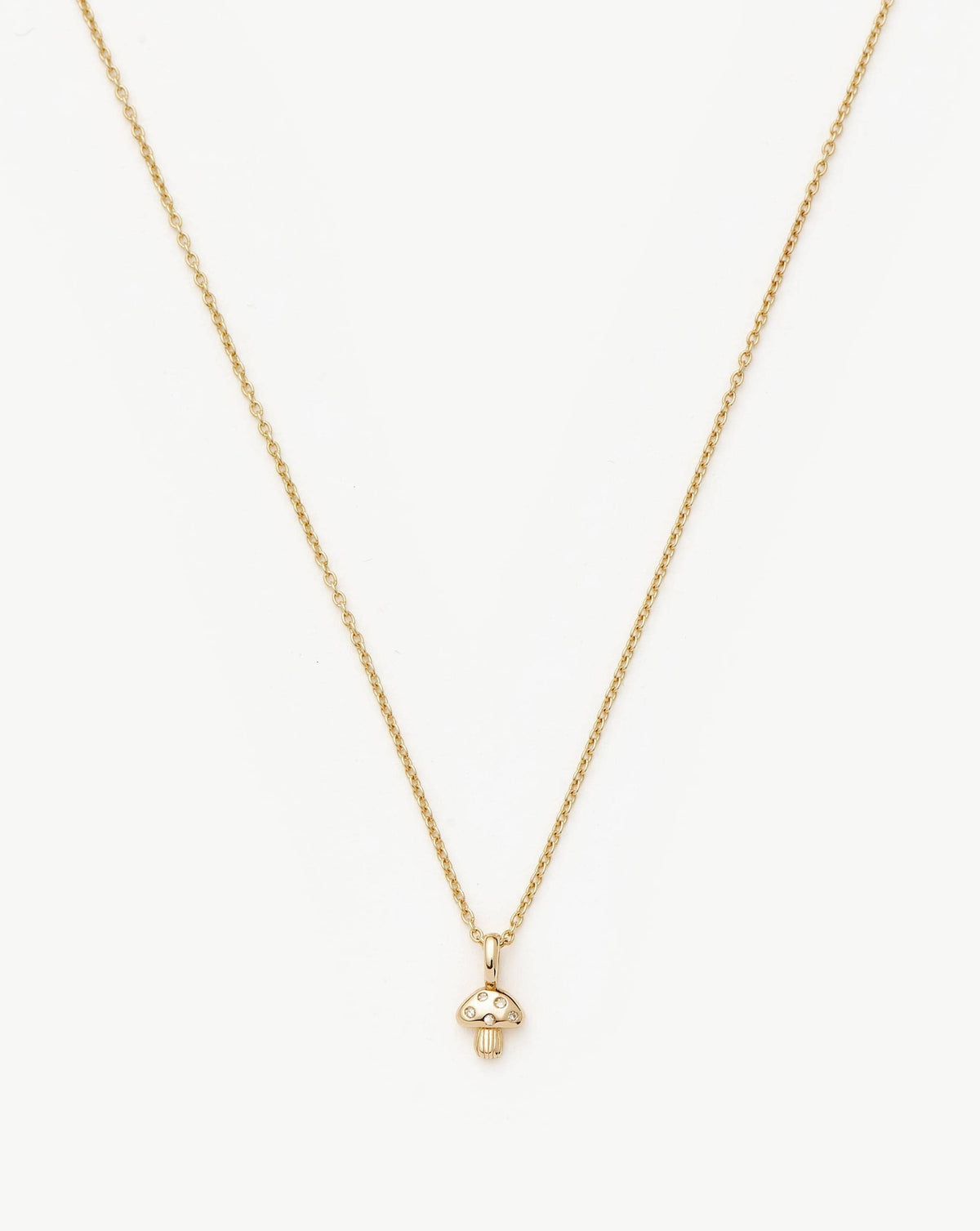 Solid Gold Diamond Mushroom Mini Pendant Necklace | 14k Solid Gold/Diamond