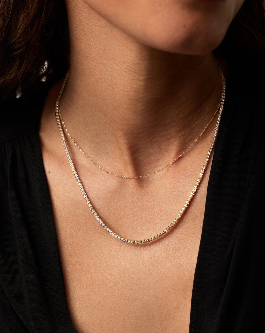 Solid Gold Diamond Tennis Necklace | 14k Solid Gold Diamond