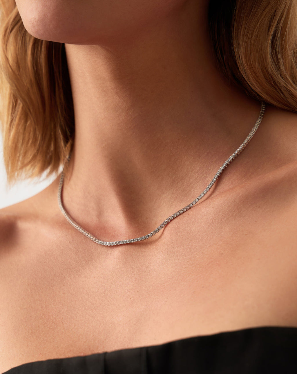 Solid Gold Diamond Tennis Necklace | 14k Solid White Gold Diamond