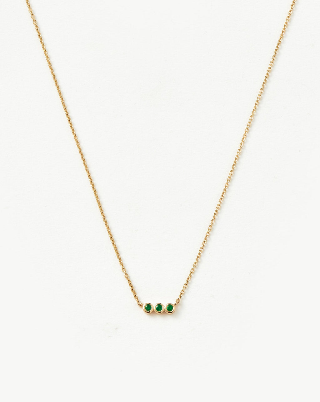 Solid Gold Emerald Solitaire Trio Necklace