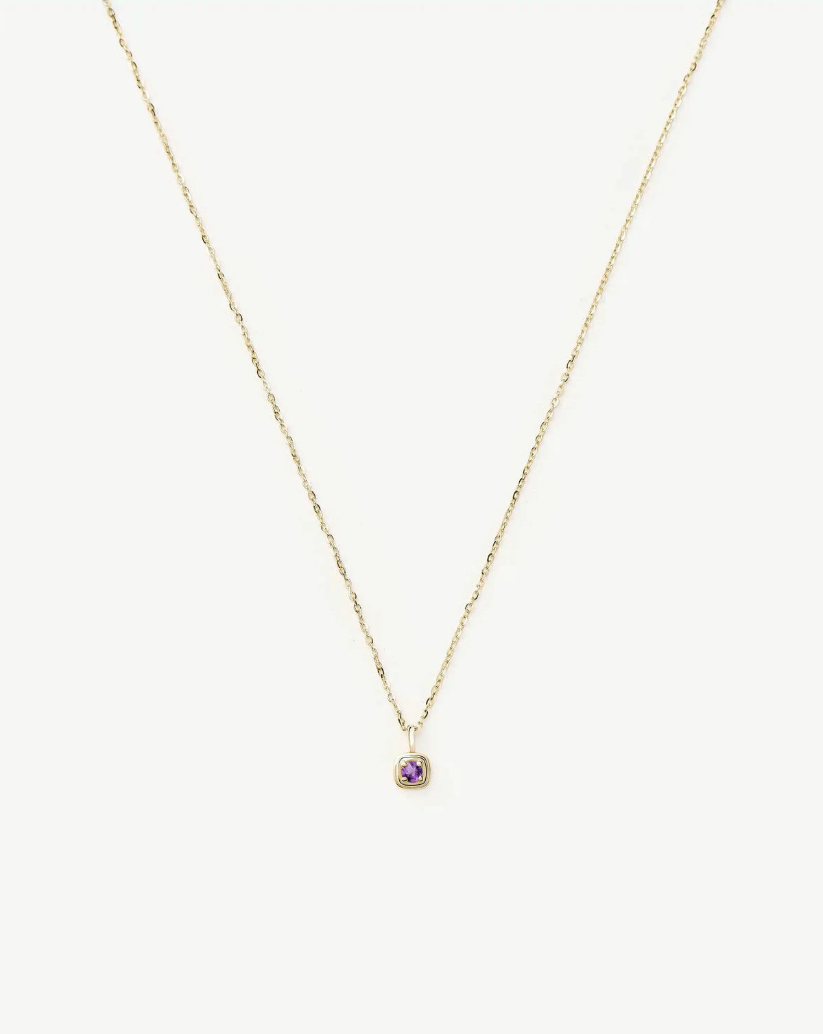 Solid Gold February Birthstone Pendant Necklace | 14k Solid Gold/Amethyst