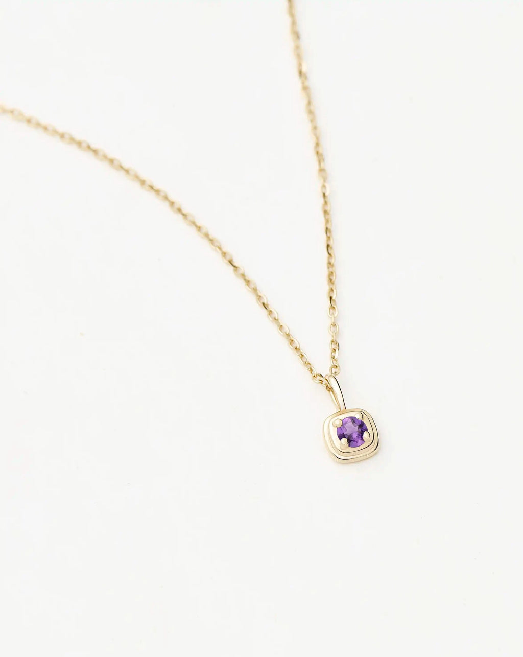 Solid Gold February Birthstone Pendant Necklace | 14k Solid Gold/Amethyst